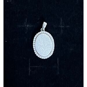 Sterling Silver 925 White Druzy Pendant with CZ Halo Sparkle Stone Jewelry Gift